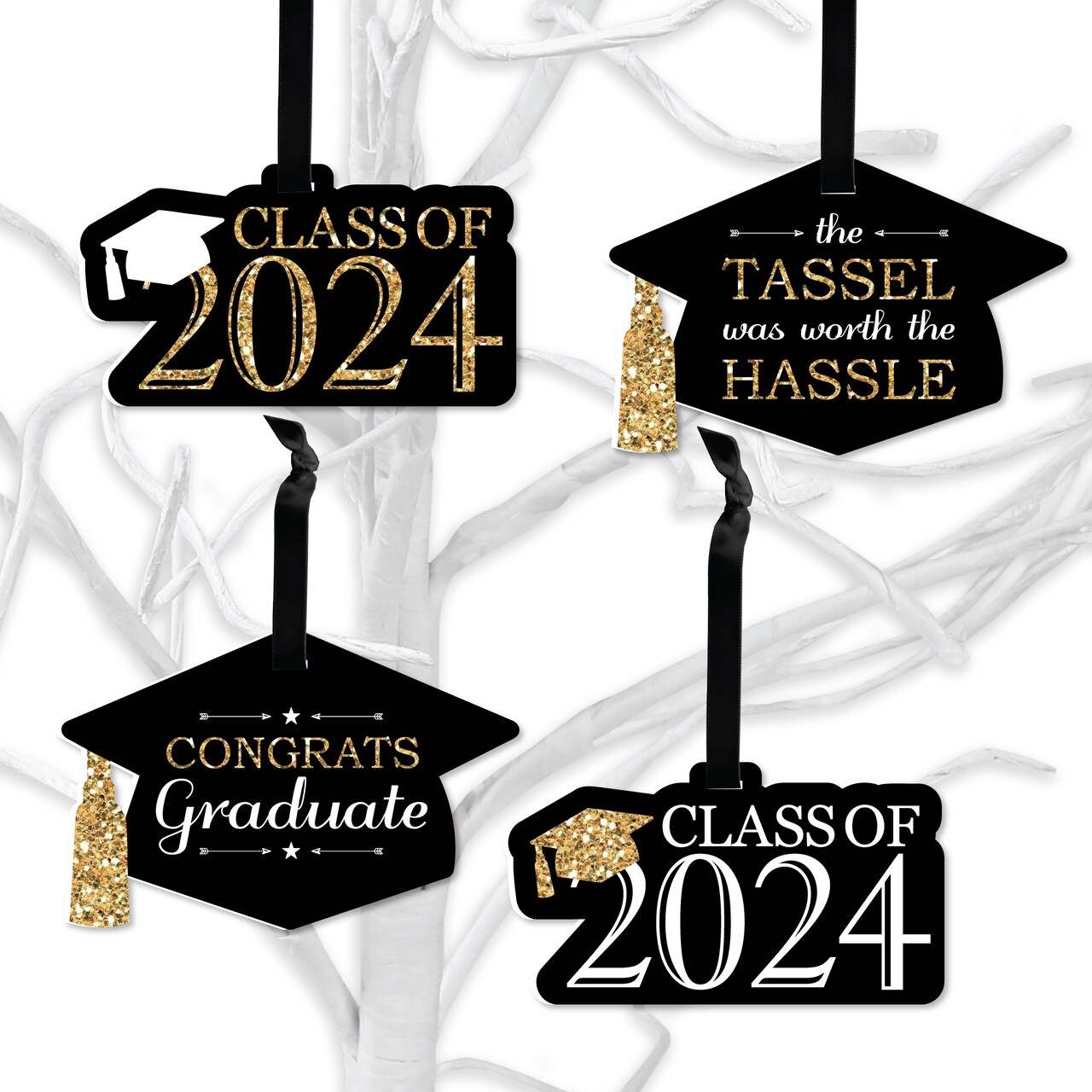 Big Dot of Happiness Tassel Worth The Hassle - Gold - 2024 Graduation  Decorations - Tree Ornaments - Set of 12